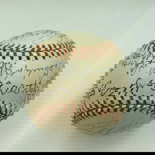 Beautiful HOF Multi Signed Baseball Joe Mccarthy Ernie Banks Stan Musial JSA COA: Beautiful HOF Multi Signed Baseball Joe Mccarthy Ernie Banks Stan Musial JSA COA Product: Ball Sport: Baseball-MLB Autograph Authentication: James Spence Authentication (JSA) Original/Reprint: