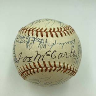 Beautiful HOF Multi Signed Baseball Joe Mccarthy Ernie Banks Stan Musial JSA COA: Beautiful HOF Multi Signed Baseball Joe Mccarthy Ernie Banks Stan Musial JSA COA Product: Ball Sport: Baseball-MLB Autograph Authentication: James Spence Authentication (JSA) Original/Reprint: Origina