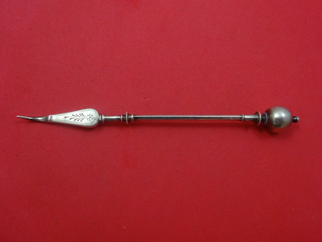 Ball End by George Sharp Sterling Silver Nut Pick Brite-Cut 5 1/4": Ball End by George Sharp Sterling Silver Nut Pick Brite-Cut 5 1/4" Ball end by george sharp sterling silver nut pick brite-cut 5 1/4" in the pattern ball end by george sharp. It is not monogrammed and