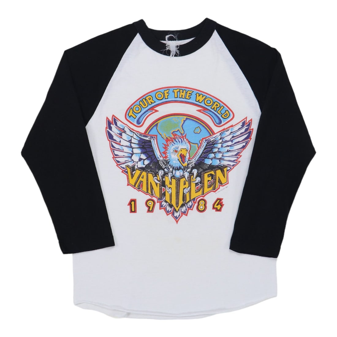 1984 Van Halen Tour Jersey Shirt: 1984 Van Halen Tour Jersey Shirt Original 1984 Van Halen Tour Jersey Shirt. This is a true vintage shirt, not a modern reproduction. Sizes vary so please use measurements for best idea on fit. Front a