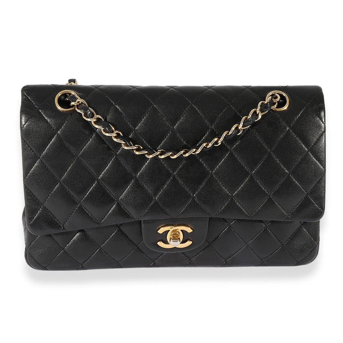 Chanel Black Quilted Lambskin Medium Classic Double Flap Bag: Chanel Black Quilted Lambskin Medium Classic Double Flap Bag Main Stone Weight (Cts): 1.00 Dimensions: 10 x 6.5 x 2.5 Handbag Accessories: None Bag Width: 10 in Bag Depth: 2.5 in Bag Height: 6.5 in St