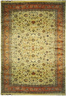 10 x 18 Ivory High End Indian Kashmir Traditional Rug: 10 x 18 Ivory High End Indian Kashmir Traditional Rug Free continental US Shipping Size in Feet: Width: 10 x Length: 18 Size in Inches: Width: 120 in x Length: 216 in Colors: Ivory Salmon Orange