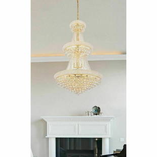 Chandelier Asfour Crystal Large Gold Foyer Dining Room 32 Light Fixture 66": Chandelier Asfour Crystal Large Gold Foyer Dining Room 32 Light Fixture 66" Light Color: Clear Clear White Warm White White Occasion: New Home Power Source: Hardwired Item Length: 66" Number Of