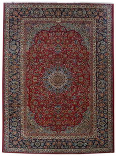 12 x 17 SIGNED Persian Isfahan Wool  Rug: 12 x 17 SIGNED Persian Isfahan Wool Rug Free continental US Shipping Size in Feet: Width: 11.7 x Length: 17.0 Size in Inches: Width: 139 in x Length: 204 in Rug Type: Area Rug Colors: Red Blue ivory W