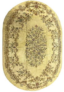 11 x 18 Oval Ivory Persian Hook Aubusson Design Large Rug