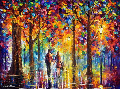 Lovers Alley - Limited Edition 1/25 by Leonid Afremov: Lovers Alley - Limited Edition 1/25 by Leonid AfremovThis is a limited edition giclee hand-painted by Leonid Afremov. This is the first giclee of a small edition of 25 paintings. The rest of the