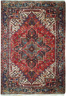 8 x 10 Red Semi Antique Persian Heriz Rug: 8 x 10 Red Semi Antique Persian Heriz Rug Free continental US Shipping Size in Feet: Width: 8.4 x Length: 9.11 Size in Inches: Width: 100 in x Length: 119 in Colors: Red Black Weave: 100% Handmade Pil