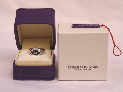 BRAND NEW MAUBOUSSIN 18K WHITE GOLD AQUA MARINE RING SIZE 6.75 W/BOX: BRAND NEW MAUBOUSSIN 18K WHITE GOLD AQUA MARINE RING SIZE 6.75 W/BOX Metal: White Gold Main Stone: Aquamarine Ring Size: 6.75 PLEASE NOTE: LOCAL PICK UP IS NOT AN OPTION AND ALL ITEMS IN THIS AUCTION