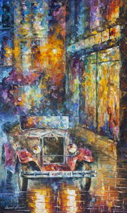 VINTAGE CAR COLLECTION - PIECE 10/14 - Original Oil Painting By Leonid Afremov: VINTAGE CAR COLLECTION - PIECE 10/14 - Original Oil Painting By Leonid AfremovThis is an original oil painting by Leonid Afremov. This is a unique one-of-a-kind piece. It is made with high-quality oil