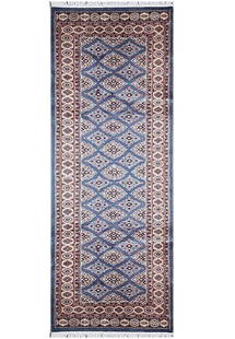 2 x 7 Jaldar Runner Bokhara Rug: 2 x 7 Jaldar Runner Bokhara Rug Free continental US Shipping Size in Feet: Width: 2.4x Length: 6.6 Size in Inches: Width: 28in x Length: 78in Rug Type: Area Rug Colors: Blue Weave: Hand-knotted Patter