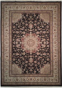 9 x 12 Wool & Silk Fine Quality Rug BLACK TABRIZ: 9 x 12 Wool & Silk Fine Quality Rug BLACK TABRIZ Free continental US Shipping Size in Feet: Width: 9 x Length: 12 Size in Inches: Width: 108 in x Length: 144 in Colors: Black Ivory Burgundy green