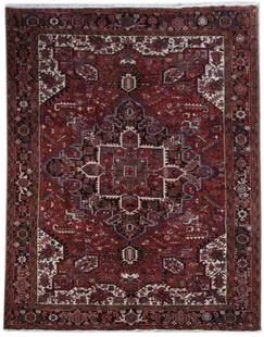 9 x 11 Maroon Persian Heriz Rug: 9 x 11 Maroon Persian Heriz Rug Free continental US Shipping Size in Feet: Width: 8.6 x Length: 10.11 Size in Inches: Width: 106 in x Length: 131 in Rug Type: Area Rug Colors: Maroon Weave: Hand-knott