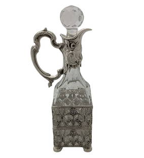 TOPAZIO 925 STERLING SILVER & CRYSTAL HANDMADE OPEN FLORAL LEAF WHISKEY BOTTLE: TOPAZIO 925 STERLING SILVER & CRYSTAL HANDMADE OPEN FLORAL LEAF WHISKEY BOTTLE Fine Topazio 925 Sterling Silver & Crystal Whiskey Bottle Holder. Featuring handmade open floral leaf designs. Silver