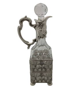 TOPAZIO 925 STERLING SILVER & CRYSTAL HANDMADE OPEN FLORAL LEAF WHISKEY BOTTLE: TOPAZIO 925 STERLING SILVER & CRYSTAL HANDMADE OPEN FLORAL LEAF WHISKEY BOTTLE Fine Topazio 925 Sterling Silver & Crystal Whiskey Bottle Holder. Featuring handmade open floral leaf designs. Silver Wei