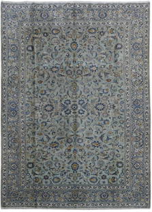 9 x 12 Blue Persian Signed Kashan Rug: 9 x 12 Blue Persian Signed Kashan Rug Free continental US Shipping Size in Feet: Width: 9 x Length: 12.4 Size in Inches: Width: 108 in x Length: 148 in Rug Type: Area Rug Colors: Blue Weave: