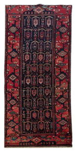 3 x 10 Black Persian Hamadan Rug: 3 x 10 Black Persian Hamadan Rug Free continental US Shipping Size in Feet: Width: 3 x Length: 10 Size in Inches: Width: 36 in x Length: 120 in Colors: Black Red Orange Weave: 100% Handmade Pile: