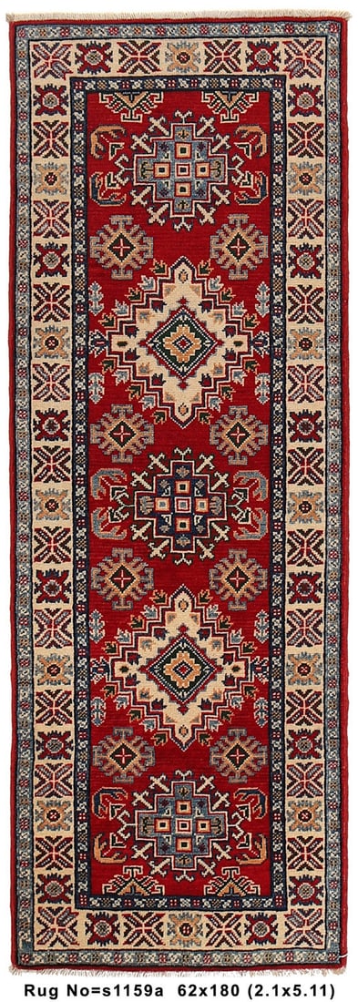 2 x 6 Short Red Narrow Kazak Rug: 2 x 6 Short Red Narrow Kazak Rug Free continental US Shipping Size in Feet: Width: 2.11 x Length: 6 Size in Inches: Width: 35 in x Length: 72 in Rug Type: Area Rug Colors: This rug features a rich pal