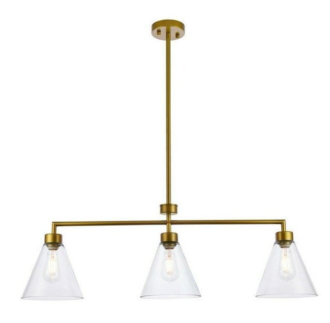 CHANDELIER CLEAR GLASS PENDANT KITCHEN ISLAND POOL TABLE LIGHTING 3 LIGHT 38": CHANDELIER CLEAR GLASS PENDANT KITCHEN ISLAND POOL TABLE LIGHTING 3 LIGHT 38" Number Of Lights: 3 Custom Bundle: No Item Height: Shade Dimensions: H 7.1in W 7.9in Item Width: 7.9" Assembly Required: Y