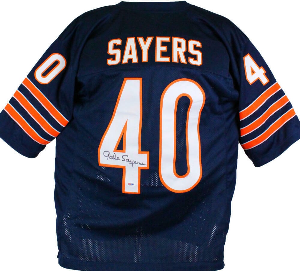 Gale Sayers Autographed Blue Pro Style Jersey-PSA/DNA *4: Gale Sayers Autographed Blue Pro Style Jersey-PSA/DNA *4 Sport: Football-NFL Product: Jersey Original/Reprint: Original Player: Gale Sayers Team: Chicago Bears Autograph Authentication: Professional S
