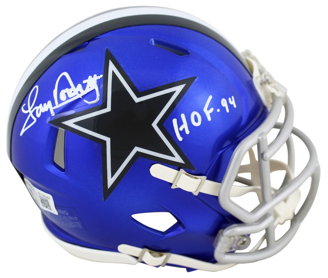 Cowboys Tony Dorsett "HOF 94" Signed Flash Speed Mini Helmet BAS Witnessed: Cowboys Tony Dorsett "HOF 94" Signed Flash Speed Mini Helmet BAS Witnessed Sport: Football Product: Helmet Original/Reprint: Original Player: Tony Dorsett Team: Dallas Cowboys Autograph Authentication