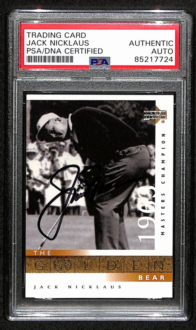 Jack Nicklaus 1963 PGA Champ Signed 2001 Upper Deck Card #107 PSA/DNA 188631: Jack Nicklaus 1963 PGA Champ Signed 2001 Upper Deck Card #107 PSA/DNA 188631 Original/Reprint: Original Product: Photo Sport: Golf-PGA League: PGA Signed: YES Pre-Owned While the lot images are repres