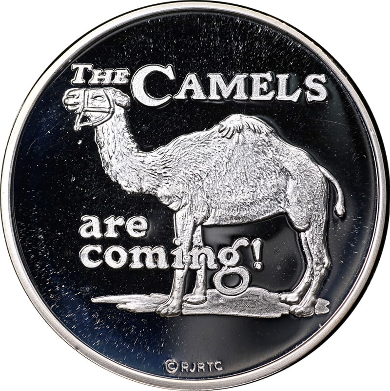 Camel Cigarettes Are Coming! 1 Ounce Silver 2 Piece Lot - .999 Fine OGP COA: Camel Cigarettes Are Coming! 1 Ounce Silver 2 Piece Lot - .999 Fine OGP COA Composition: Silver Year: None Fineness: 0.999 Pre-Owned The MYNT Guarantee: All items in this auction are guaranteed to be 