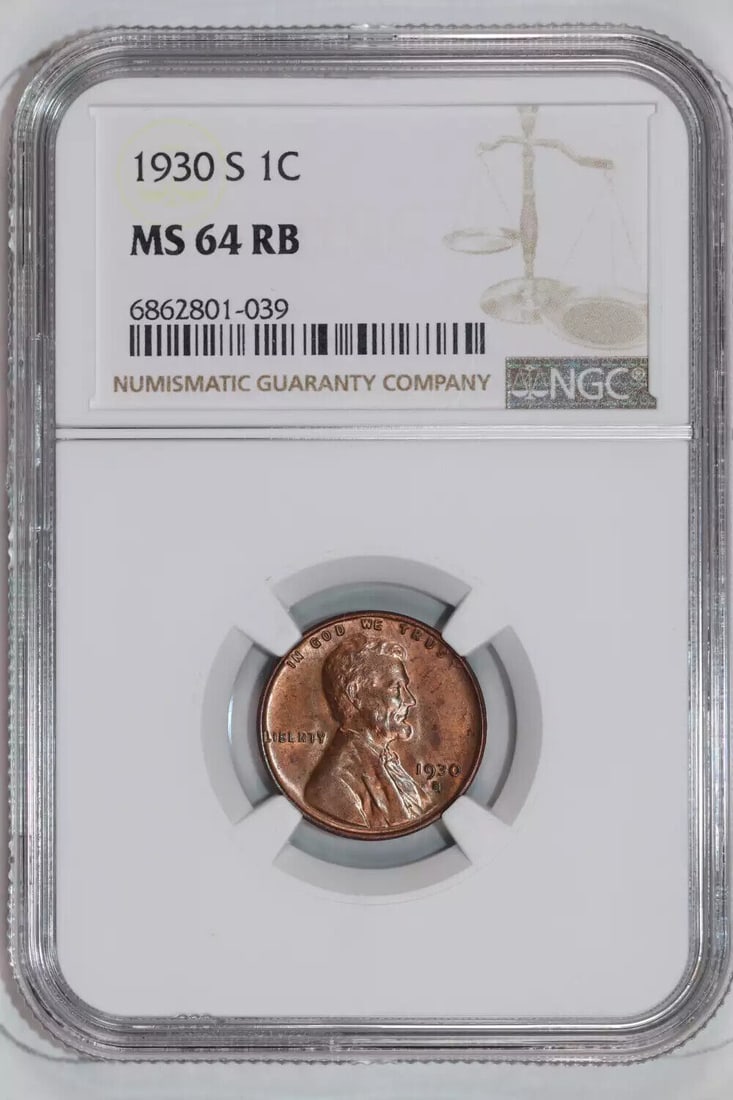 1930-S LINCOLN CENT NGC MS64 RB: 1930-S LINCOLN CENT NGC MS64 RB Certification: NGC Composition: Copper Grade: MS 64 Year: 1930 Circulated/Uncirculated: Uncirculated Mint Location: San Francisco Km Number: Unknown Certification Numbe