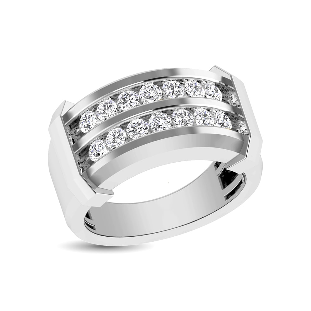 10K White Gold 1 Ctw Round Cut Diamond Mens Wedding Band: 10K White Gold 1 Ctw Round Cut Diamond Mens Wedding Band This beautiful Wedding band is available in 10K White Gold. There are 14 round diamonds with a total carat weight of 1 ct set in a channel sett