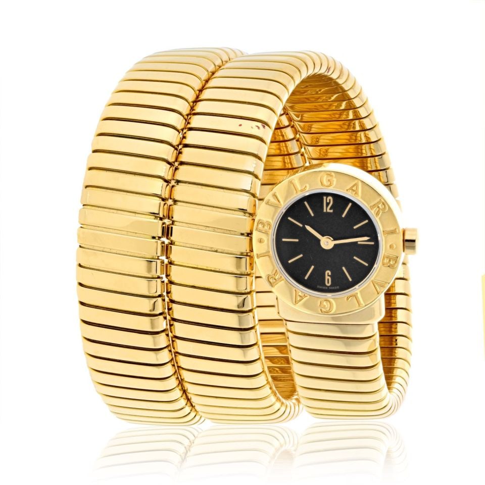 Bvlgari 18K Yellow Gold BB19 Tubogas Watch: Bvlgari 18K Yellow Gold BB19 Tubogas Watch Type: Vintage Watches Metal: 18K Yellow Gold Grams: 142.5 Brand: Bvlgari Other Details: BB19 Tubogas The MYNT Guarantee: All items in this auction are guaran