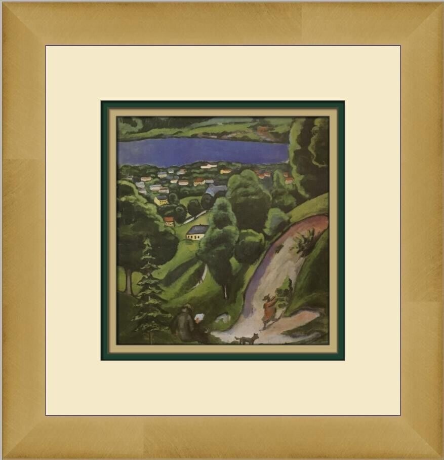 August Macke Landscape with Man Reading and Dog Custom Framed Print: August Macke Landscape with Man Reading and Dog Custom Framed Print Unit Of Sale: Single-Piece Work Artist: August Macke Size: Medium Item Length: 12 in Region Of Origin: united states Framing: Matted