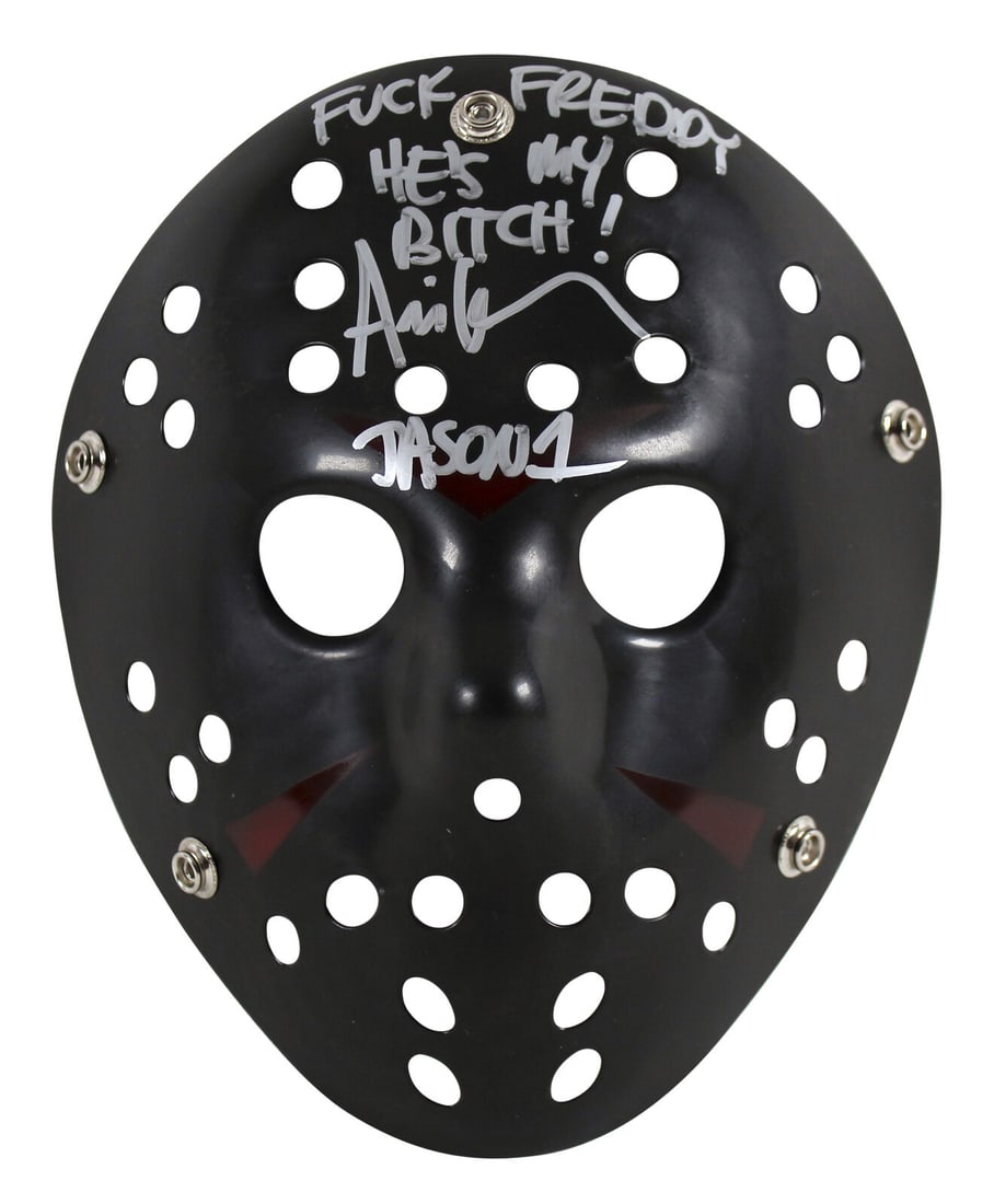 Ari Lehman Friday The 13th "F*** Freddy!" Signed Black Mask w/ Silver Sig BAS W: Ari Lehman Friday The 13th "F*** Freddy!" Signed Black Mask w/ Silver Sig BAS W Industry: Movies Original/Reproduction: Original Autograph Authentication: Beckett Product Coa: Beckett Product Signed B