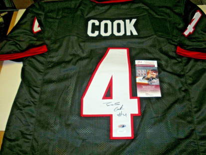 JAMES COOK GEORGIA BULLDOGS NATIONAL CHAMPS LAST ONE JSA/COA SIGNED JERSEY: JAMES COOK GEORGIA BULLDOGS NATIONAL CHAMPS LAST ONE JSA/COA SIGNED JERSEY Product: Jersey Sport: Football-NFL Original/Reprint: Original Pre-Owned While the lot images are representative of the