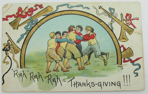 Vintage Postcard postmarked 1910 with"Rah Rah Rah - Thanksgiving" 140071: Vintage Postcard postmarked 1910 with"Rah Rah Rah - Thanksgiving" 140071 Sport: Football Original/Reprint: Original Autograph Authentication: Seller Pre-Owned While the lot images are representative o