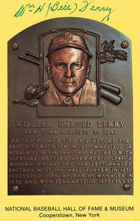 William "Bill" Terry signed 4x6 Hall of Fame Plaque Card-BAS: William "Bill" Terry signed 4x6 Hall of Fame Plaque Card-BAS Sport: Baseball Player: Bill Terry Signed: Yes Autograph Authentication: Beckett Authentication Services (BAS) Original/Reprint: Original P