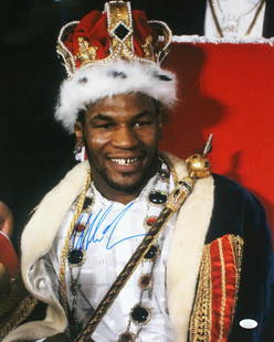 Mike Tyson Autographed 16x20 with Crown Photo-JSA W *Blue: Mike Tyson Autographed 16x20 with Crown Photo-JSA W *Blue Sport: Boxing Product: Photo Original/Reprint: Original Player: Mike Tyson Autograph Authentication: James Spence (JSA) Pre-Owned While the lo