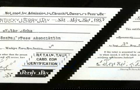 1953 Kentucky Derby Press Pass Ticket 5/2/53 Dark Star Ex 23209: 1953 Kentucky Derby Press Pass Ticket 5/2/53 Dark Star Ex 23209 Year: 1953 Original/Reproduction: Original Product Type: Ticket Stub Pre-Owned While the lot images are representative of the item,