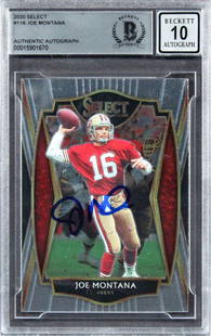 49ers Joe Montana  Signed 2020 Select #118 Card Auto 10! BAS Slabbed: 49ers Joe Montana Signed 2020 Select #118 Card Auto 10! BAS Slabbed Sport: Football League: NFL Team: San Francisco 49ers Graded: Yes Product Coa: Beckett Product Signed By Name: Joe Montana Pre-Owned