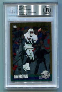 Tim Brown Signed Autographed 1994 Score Gold Zone Beckett/BAS Raiders: Tim Brown Signed Autographed 1994 Score Gold Zone Beckett/BAS Raiders Card Manufacturer: Pinnacle Score Card Attributes: Autograph Certification Number: 0010889076 Original/Reprint: Original Year: 199