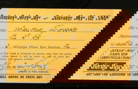 1949 Kentucky Derby Press Pass Ticket 5/7/49 Ponder Ex 23212: 1949 Kentucky Derby Press Pass Ticket 5/7/49 Ponder Ex 23212 Year: 1949 Original/Reproduction: Original Product Type: Ticket Stub Pre-Owned While the lot images are representative of the item,