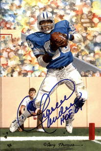 Charlie Sanders HOF Lions Signed/Inscr Goal Line Art GLAC Postcard JSA 167139: Charlie Sanders HOF Lions Signed/Inscr Goal Line Art GLAC Postcard JSA 167139 Sport: Football Product: Postcard Original/Reprint: Original Autograph Authentication: JSA Team: Detroit Lions League: NFL