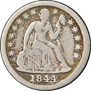 1844 Seated Liberty Dime Nice F Key Date Nice Eye Appeal Nice Strike: 1844 Seated Liberty Dime Nice F Key Date Nice Eye Appeal Nice Strike Certification: Uncertified Circulated/Uncirculated: Circulated Grade: Nice F Composition: Silver Year: 1844 Pre-Owned The MYNT Guar