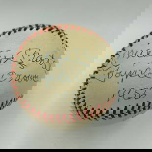 Beautiful Mickey Mantle Triple Crown 1956 Signed Inscribed Baseball JSA COA: Beautiful Mickey Mantle Triple Crown 1956 Signed Inscribed Baseball JSA COA Original/Reprint: Original Autograph Authentication: James Spence (JSA) Product: Ball Player: Mickey Mantle Featured