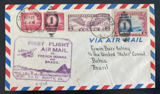 1930 St Thomas Virgin Islands First Flight Airmail Cover To Bahia Brazil FAM 10: 1930 St Thomas Virgin Islands First Flight Airmail Cover To Bahia Brazil FAM 10 Grade: Ungraded Quality: Used Place Of Origin: United States Event: First Flight Topic: Architecture Certification: Unce