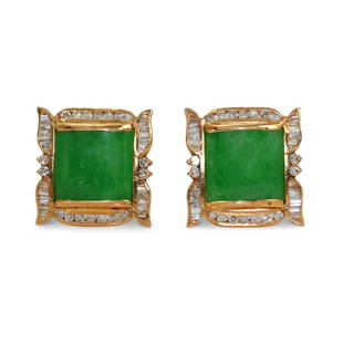 18K Yellow Gold Jade & Diamond Earrings  1.00tdw  14.4g: 18K Yellow Gold Jade & Diamond Earrings 1.00tdw 14.4g Number Of Gemstones: 2 Type: Earrings Diamond Color Grade: H-J Main Stone Creation: Natural Metal Purity: 18k Total Carat Weight: 1.00 ctw - 1.24