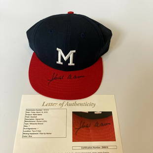 Hank Aaron Signed  1957 Milwaukee Braves Model Hat JSA COA: Hank Aaron Signed 1957 Milwaukee Braves Model Hat JSA COA Product: Hat Sport: Baseball-MLB Team: Milwaukee Braves Player: Hank Aaron Original/Reprint: Original Pre-Owned While the lot images are repre