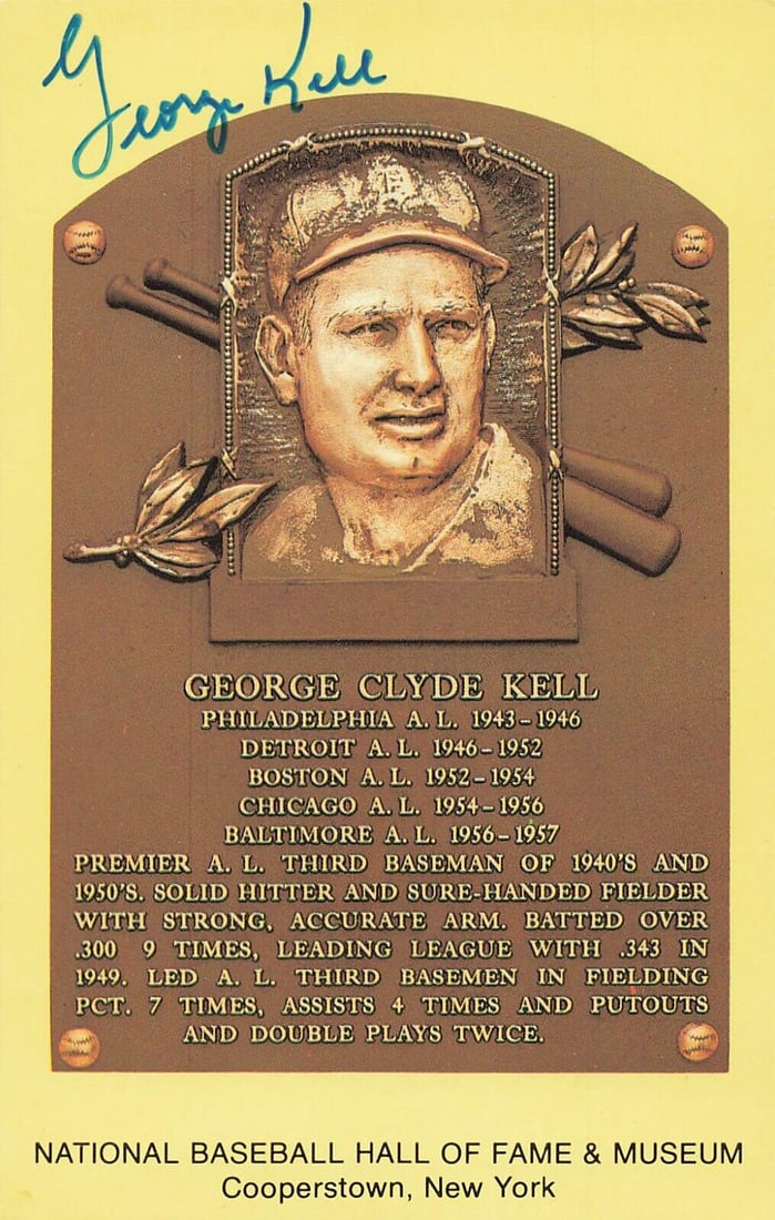 George Kell (Detroit Tigers) signed 4x6 Hall of Fame Plaque Card-BAS: George Kell (Detroit Tigers) signed 4x6 Hall of Fame Plaque Card-BAS Sport: Baseball Player: George Kell Signed: Yes Autograph Authentication: Beckett Authentication Services (BAS) Original/Reprint: O