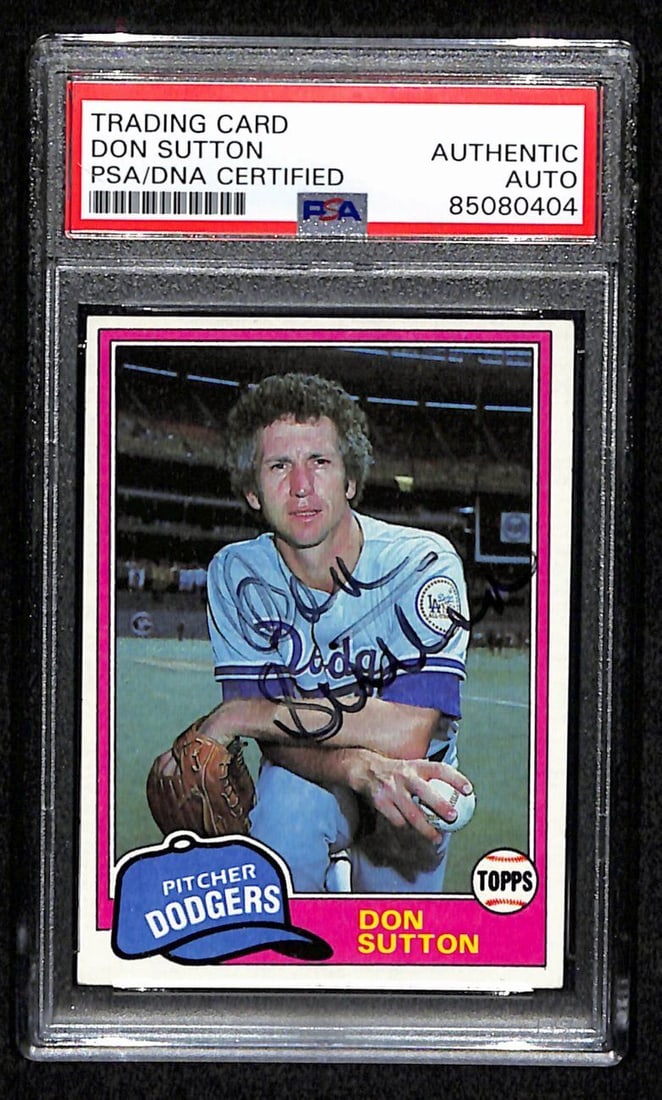 Don Sutton HOF Signed 1981 Topps Card #605 Los Angeles Dodgers PSA/DNA 184376: Don Sutton HOF Signed 1981 Topps Card #605 Los Angeles Dodgers PSA/DNA 184376 Productname: Don Sutton HOF Signed 1981 Topps Card #605 Los Angeles Dodgers PS Original/Reprint: Original Player: Don Sutt
