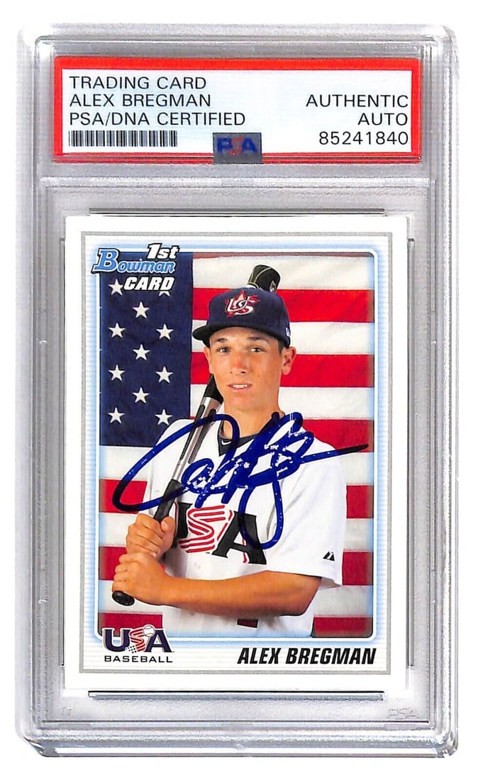Alex Bregman autographhed 2010 Bowman 1st rookie card PSA/DNA Houston Astros: Alex Bregman autographhed 2010 Bowman 1st rookie card PSA/DNA Houston Astros Sport: Baseball Player: Alex Bregman Signed: Yes Autograph Authentication: Professional Sports Authenticator (PSA) Original