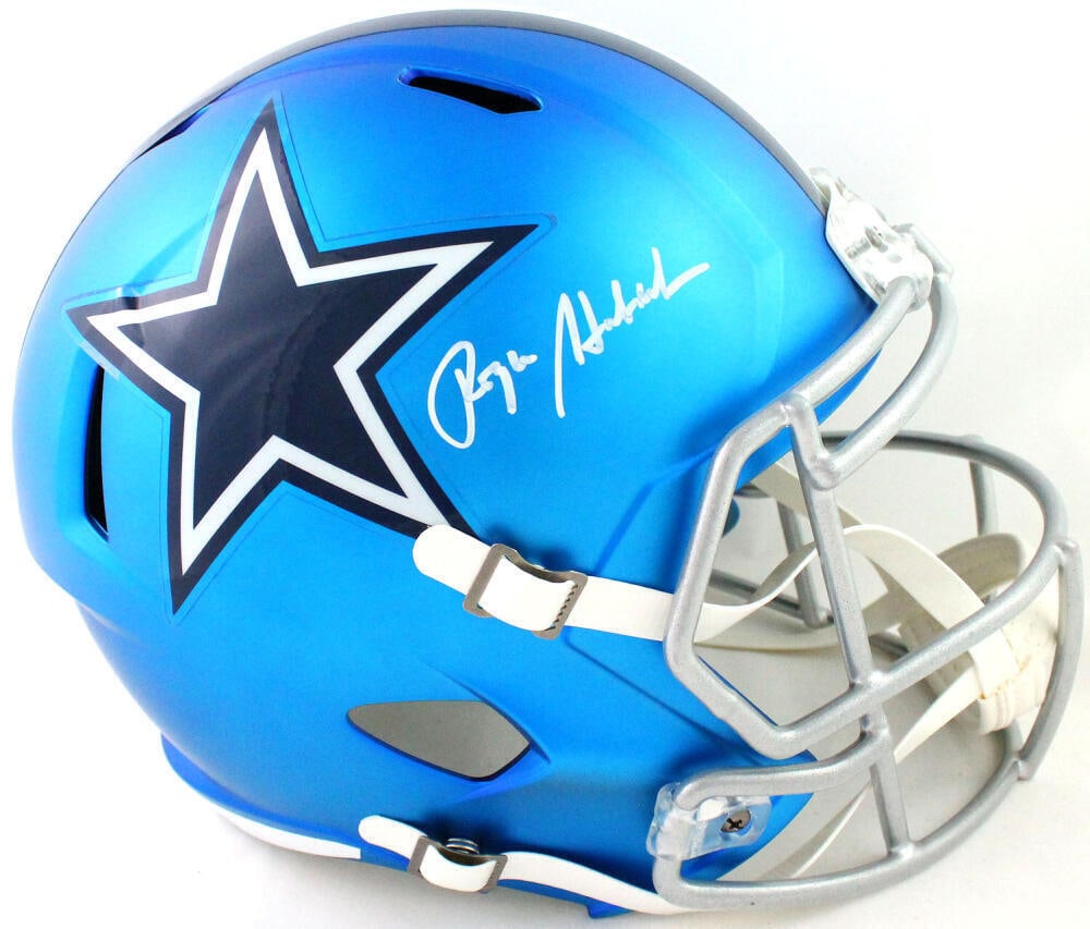 Roger Staubach Autographed Dallas Cowboys F/S Blaze Helmet- JSA W *White: Roger Staubach Autographed Dallas Cowboys F/S Blaze Helmet- JSA W *White Sport: Football Original/Reprint: Original Pre-Owned While the lot images are representative of the item, the size, placement a