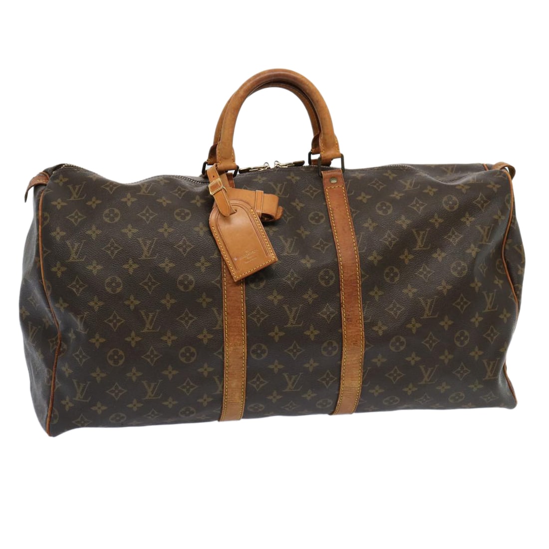 Louis Vuitton Keepall 55: Louis Vuitton Keepall 55 Brand: Louis Vuitton Model: Keepall 55 Color: Brown Material: Canvas Dimensions: W55cm x H27cm x D25cm Country of Origin: France Comments: Made in France and signed Louis Vuit